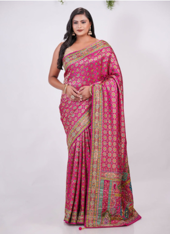 Pink Embroidered Pashmina Silk Saree