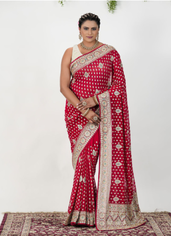 Maroon Embroidered Chiffon Saree
