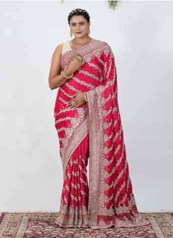Rani Embroidered Chiffon Silk Saree
