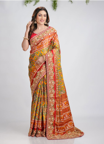 Multicolor Embroidered Silk Patola Saree