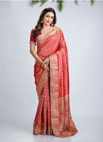 Red Woven Banarasi Silk Saree