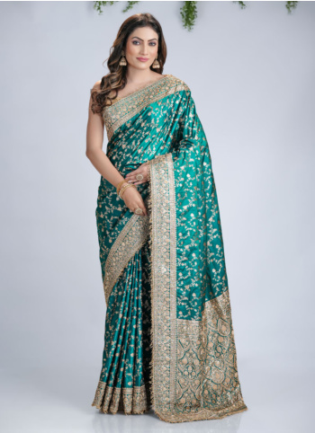 Green Embroidered Banarasi Silk Saree