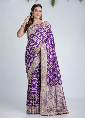 Purple Woven Banarasi Silk Saree