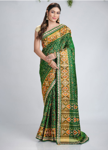 Green Embroidered Silk Patola Saree