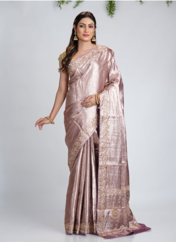Lilac Embroidered Kanjivaram Silk Saree