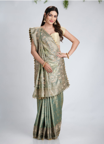 Rama Green Embroidered Kanjivaram Silk Saree