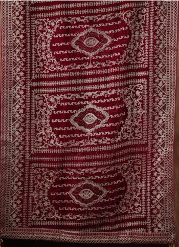 Reddish Maroon Embroidered Velvet Dupatta