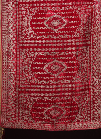 Classic Red Embroidered Velvet Dupatta Set