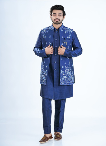 Blue Silk Men’s Nehru Jacket Set