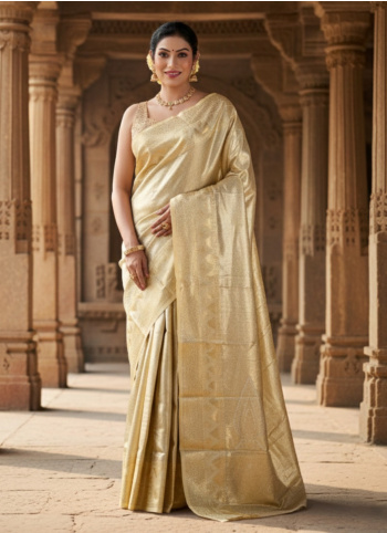 Golden Cream Woven Kanjivaram Silk Saree