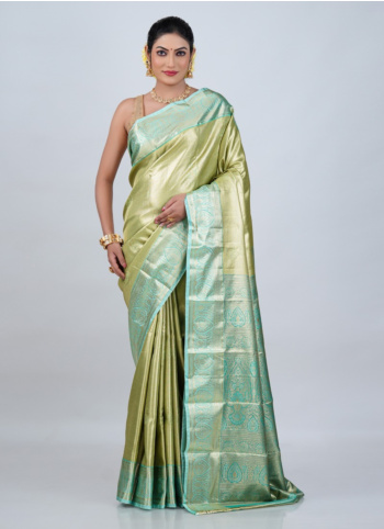 Pista Green And Sea Green Kanjivaram Silk Saree