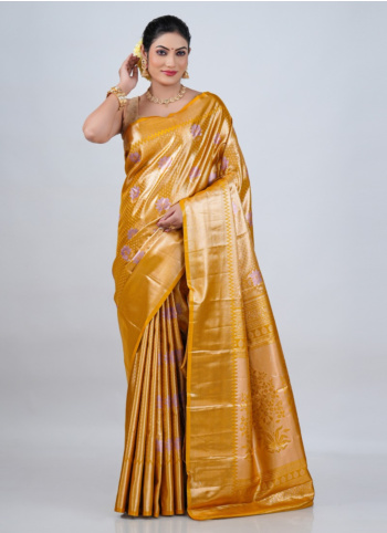 Golden Yelllow Woven Kanjivaram Silk Saree