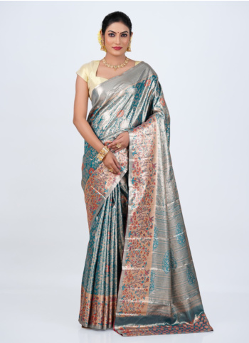 Light Sea Green And Golden Kanjivaram Silk Saree