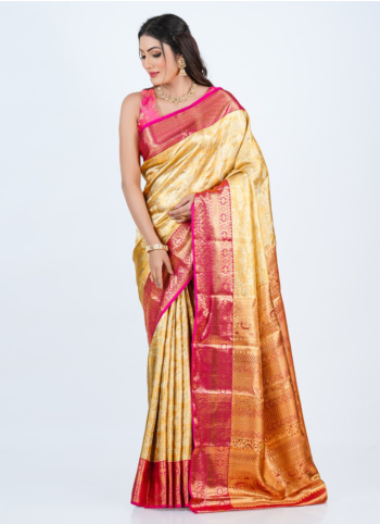 Golden And Rani Zari Woven Kanjivaram Saree