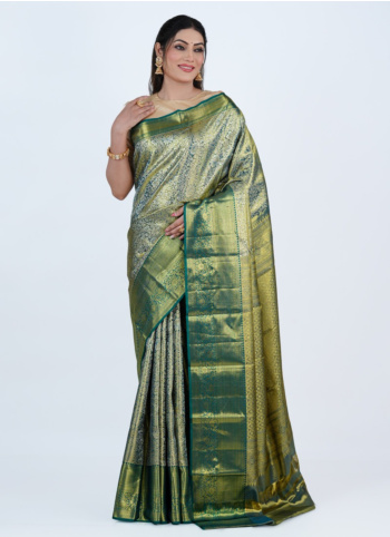 Golden And Green Kanjivaram Silk Saree