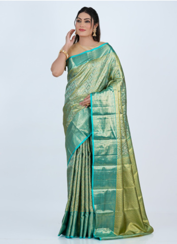 Turquoise Color Woven Kanjivaram Silk Saree