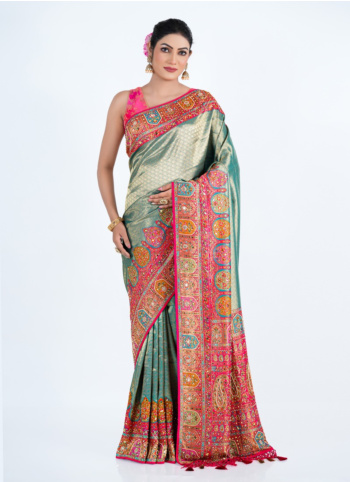 Elegant Rama Green Banarasi Silk Saree