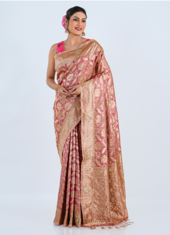 Light Pink Embroidered Banarasi Silk Saree