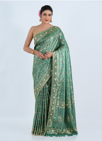 Light Sea Green Embroidered Banarasi Silk Saree
