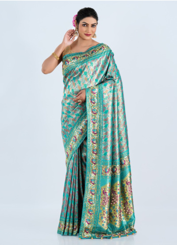 Rama Green Embroidered Banarasi Silk Saree