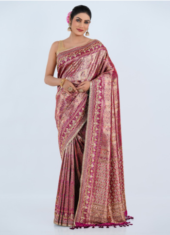 Rani Embroidered Banarasi Silk Saree