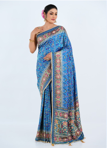 Peacock Blue Embroidered Banarasi Silk Saree