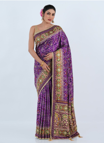 Purple Embroidered Banarasi Silk Saree