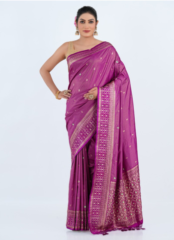 Purple Embroidered Banarasi Silk Saree