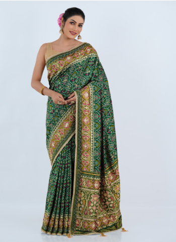 Green Embroidered Banarasi Silk Saree