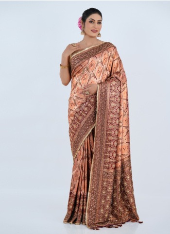 Dusty Rose And Maroon Banarasi Silk Saree