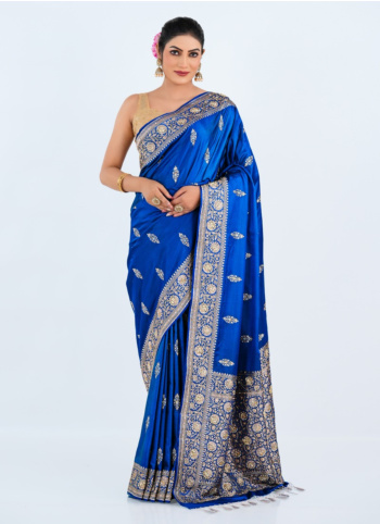 Peacock Blue Embroidered Banarasi Silk Saree