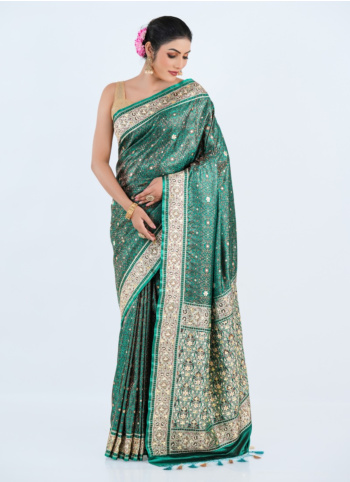 Green Embroidered Banarasi Silk Saree