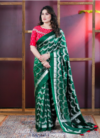 Green Embroidered Banarasi Silk Saree