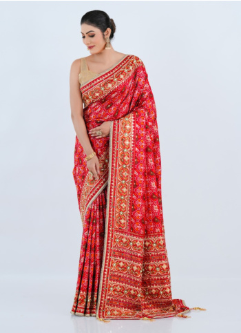 Festive Red Embroidered Banarasi Silk Saree