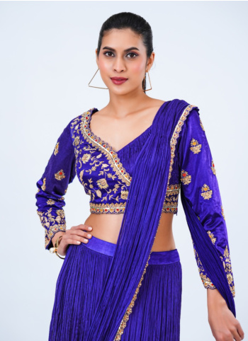 Purple Indowestern Silk Lehenga Set