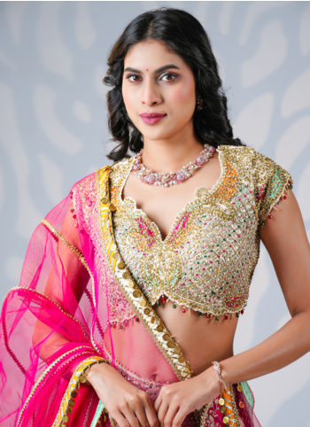 MultiColor Silk Embroidered Wedding Lehenga Choli Set