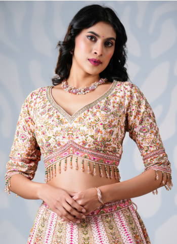 Peach Embroidered Lehenga Choli In Silk 