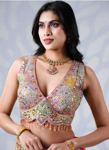 Silk Embroidered Multicolor Lehenga Choli