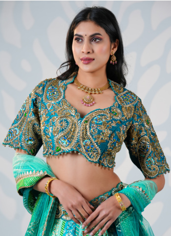 Blue And Rama Green Silk Lehenga Choli 