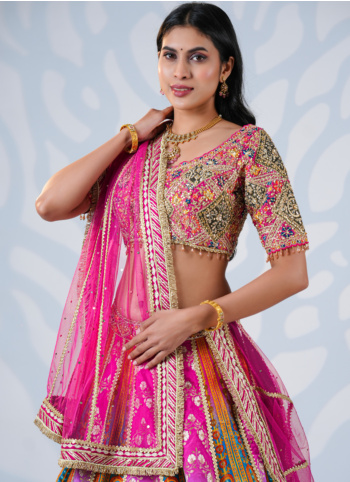 Multi Color Silk Embroidered Lehenga Choli