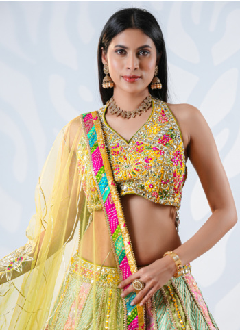 Multicolor Embroidered Silk Lehenga Choli