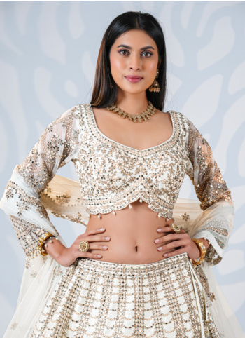 Off White Embroidered Silk Lehenga Choli