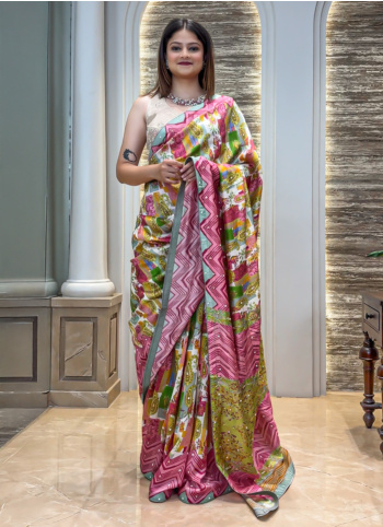 Multicolor Printed Crepe Silk Saree