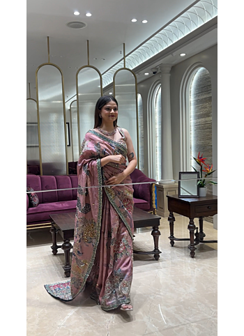 Onion Pink Embroidered Crepe Silk Saree