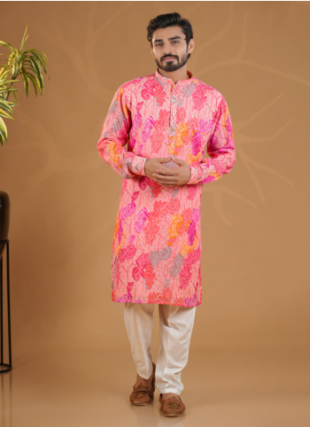 Pink Printed Silk Kurta Pajama