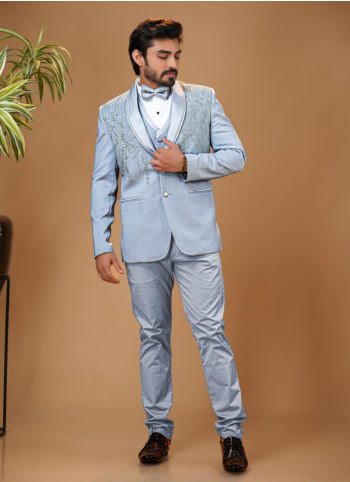 Wedding Special Imported Fabric Suit In Powder Blue Color