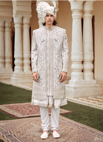 Contemporary Off-White Wedding Sherwani