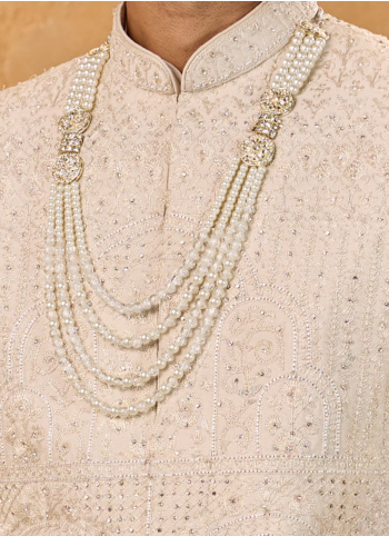 Cream Art Silk Embroidered Anarkali Sherwani