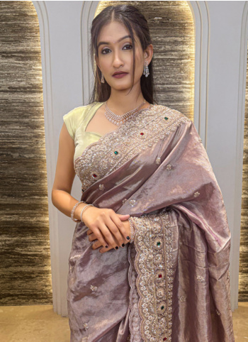 Lavender Embroidered Tissue Saree