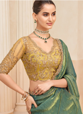 Shimmering Green Organza Saree